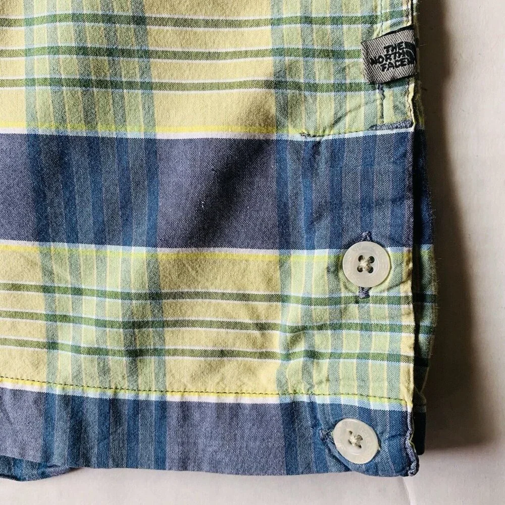 The North Face Button Up Hiking Shirt Mens‎ Size XL Blue Yellow Plaid